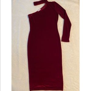 Wine red velvet dress.